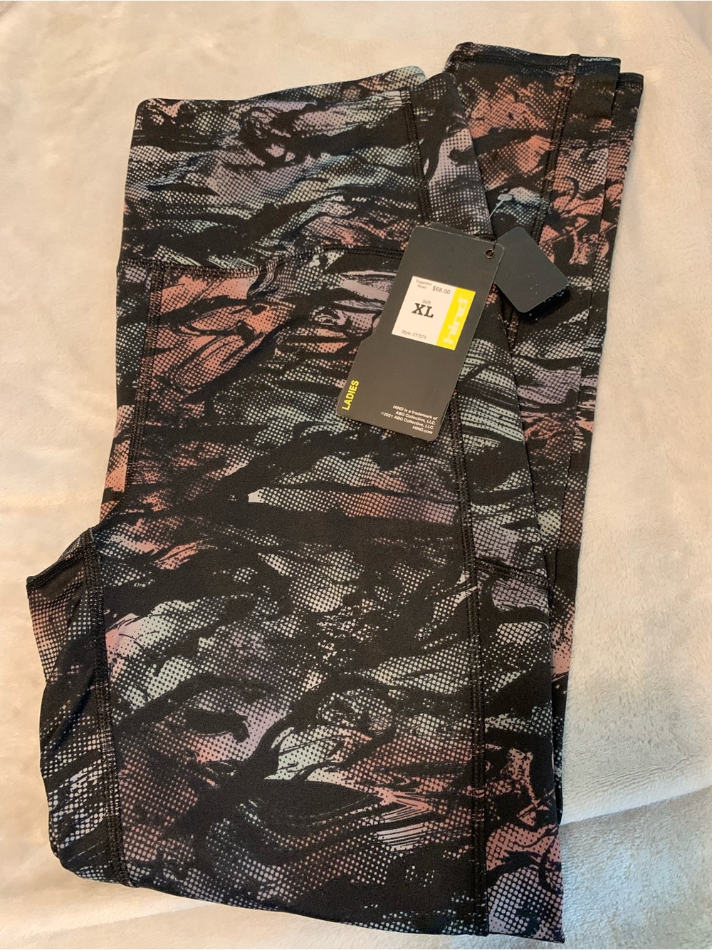 Hind Black Leggings with black, Pink & Pale Blue Abstract Print Xl